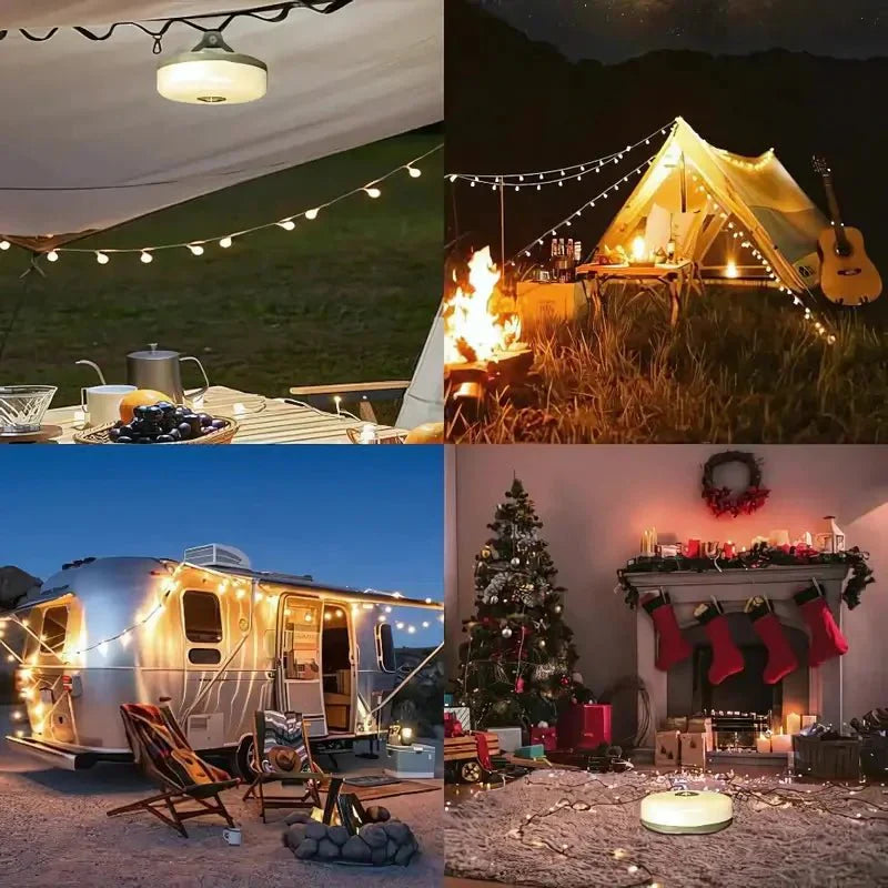 Linterna de camping recargable con luces LED en cadena retráctiles para iluminación portátil al aire libre