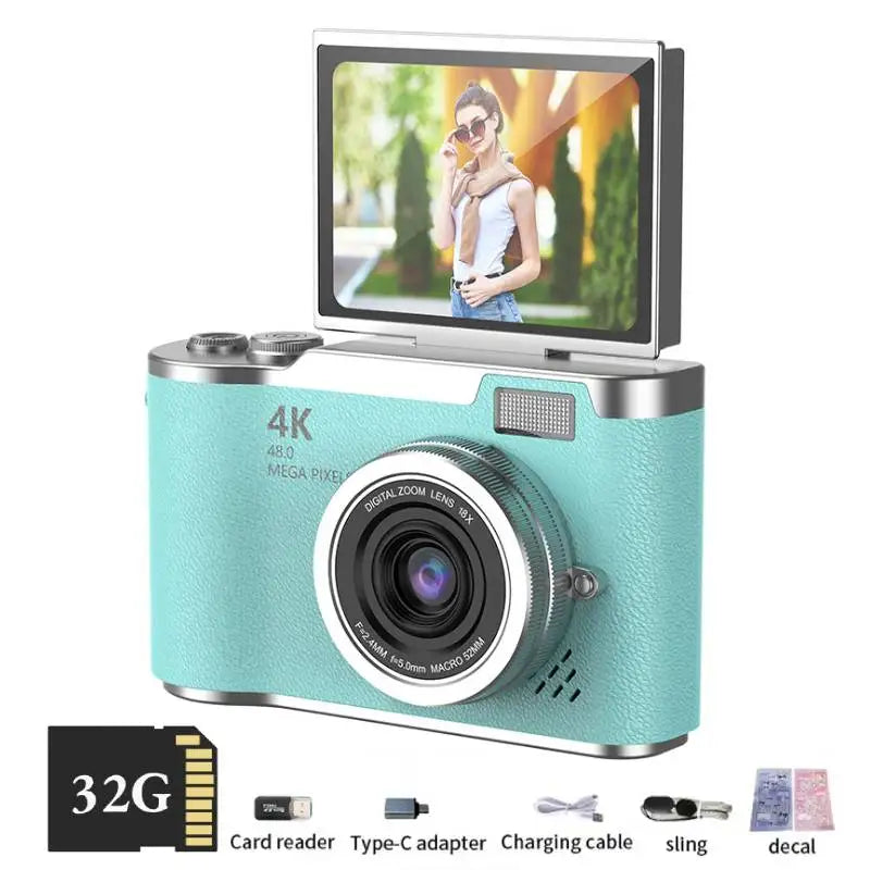 4K Digital Camera Beauty Filters 48MP HD Student CCD Camera CMOS Anti Shake 180° Flip Screen Selfie Camera for Kids Adults Gift 14