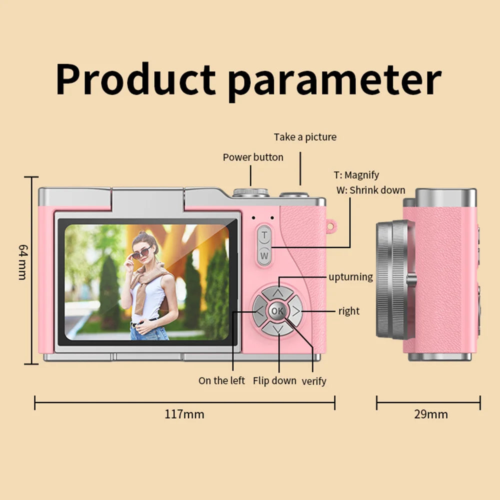 4K Digital Camera Beauty Filters 48MP HD Student CCD Camera CMOS Anti Shake 180° Flip Screen Selfie Camera for Kids Adults Gift 5