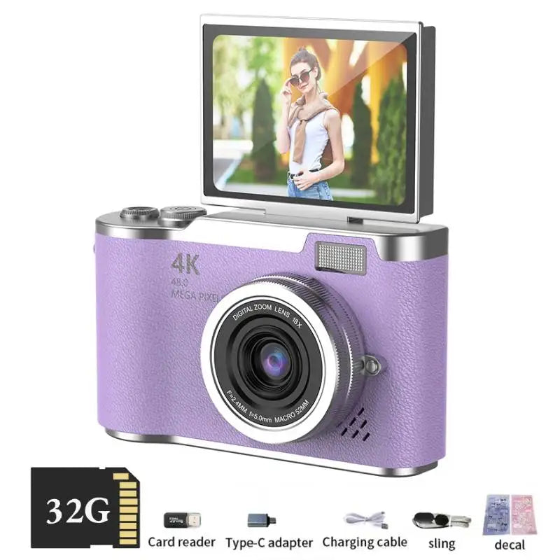 4K Digital Camera Beauty Filters 48MP HD Student CCD Camera CMOS Anti Shake 180° Flip Screen Selfie Camera for Kids Adults Gift 6