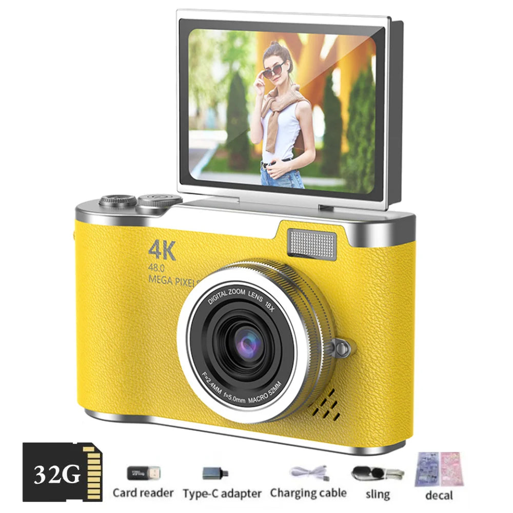 4K Digital Camera Beauty Filters 48MP HD Student CCD Camera CMOS Anti Shake 180° Flip Screen Selfie Camera for Kids Adults Gift 8