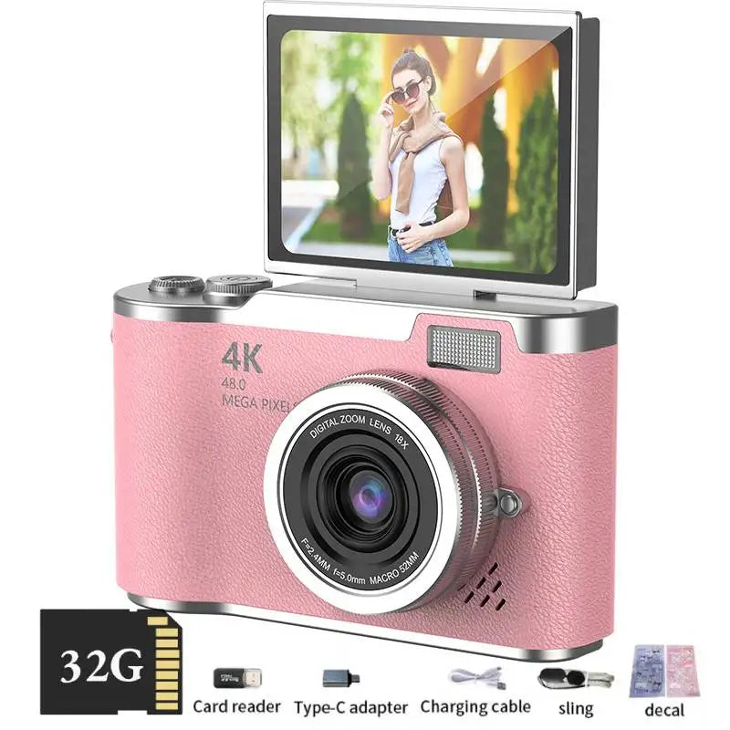 4K Digital Camera Beauty Filters 48MP HD Student CCD Camera CMOS Anti Shake 180° Flip Screen Selfie Camera for Kids Adults Gift 9