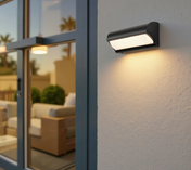 Black Outdoor Wall Light With Rectangular LED Panel For Exterior Wall Lighting Applications