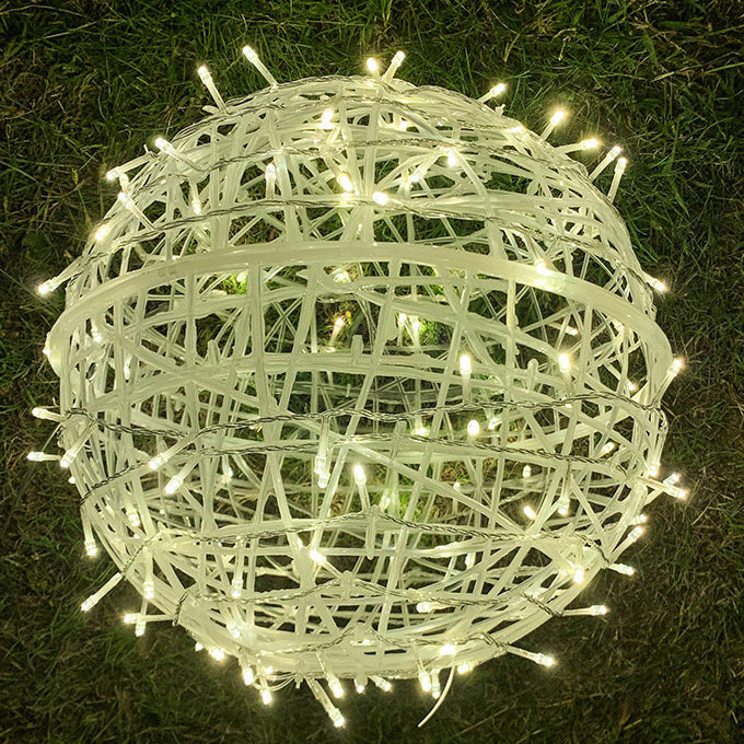 Hanging LED Sphere Lights With Metal Wire Ball Pattern For Outdoor Decor And Patio Ambience