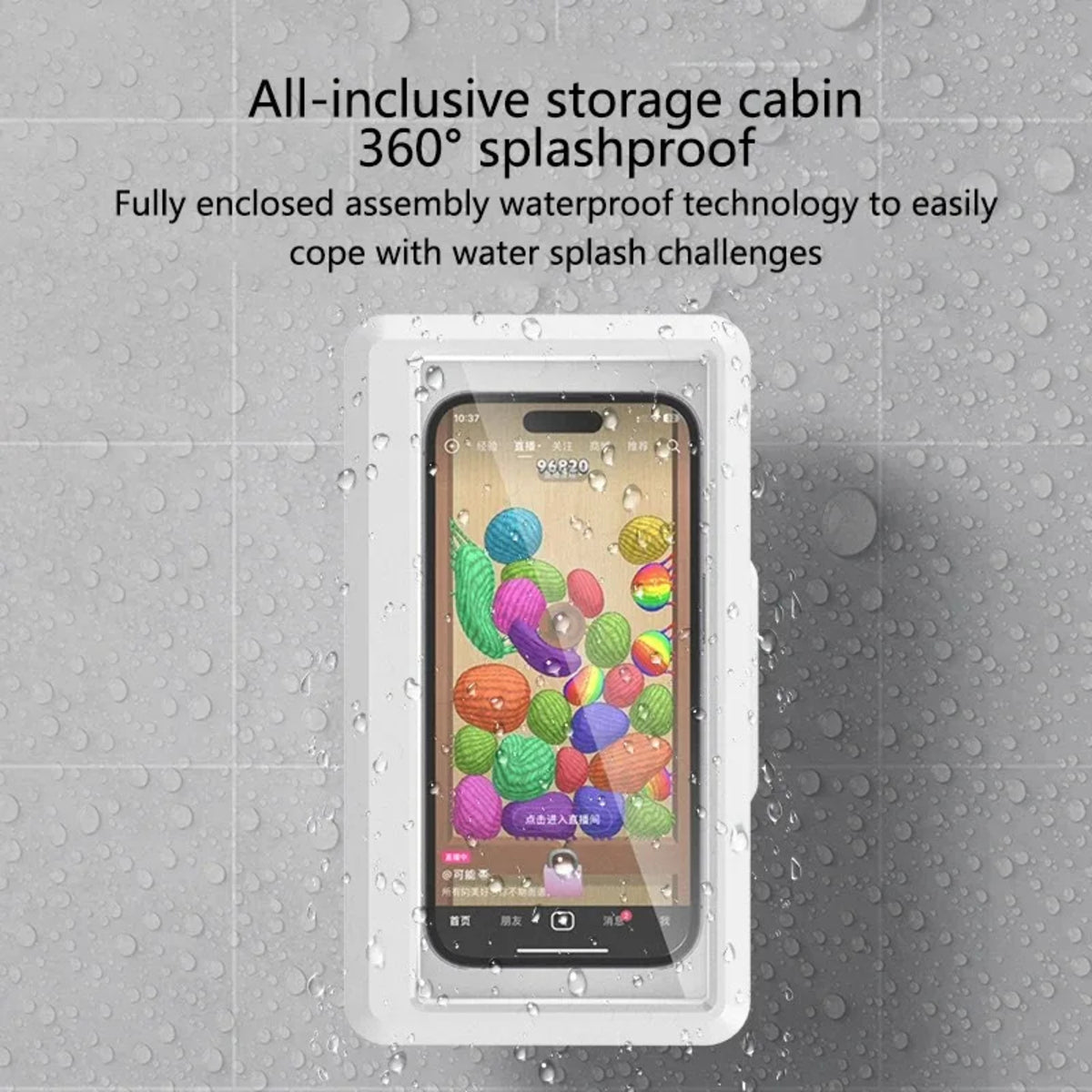 Support de téléphone étanche pour douche avec fixation murale auto-adhésive pour téléphones à écran tactile sous la douche