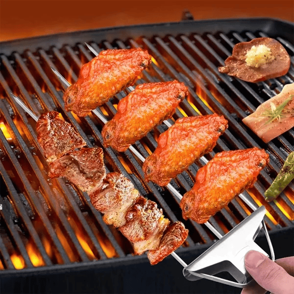 Háromágú rozsdamentes acél BBQ grillnyársak kebab és shish kabob sütéséhez, barbecue kiegészítők