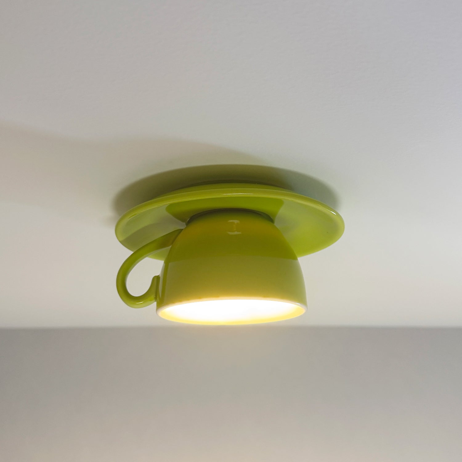 NovaCup Ceramic Coffee Cup Flush Mount Ceiling Light For Modern Living Spaces Available In Cheerful Colors