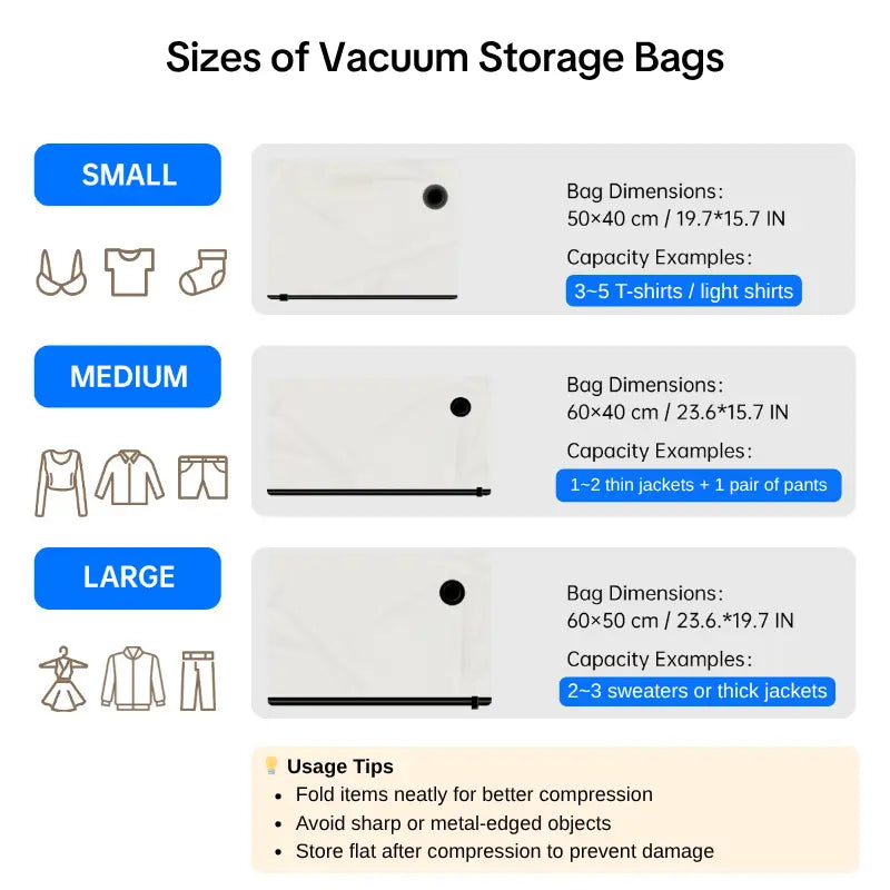 Compact Travel Vacuum Compression Storage Bags For Luggage And Clothing