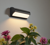Black Outdoor Wall Light With Rectangular LED Panel For Exterior Wall Lighting Applications