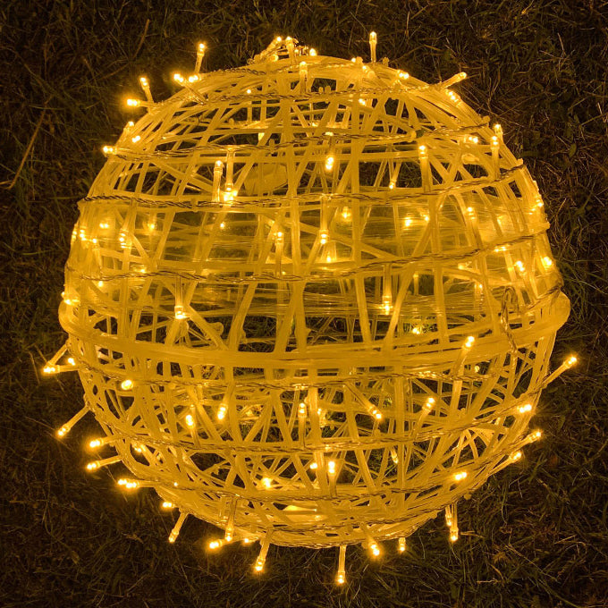 Hanging LED Sphere Lights With Metal Wire Ball Pattern For Outdoor Decor And Patio Ambience