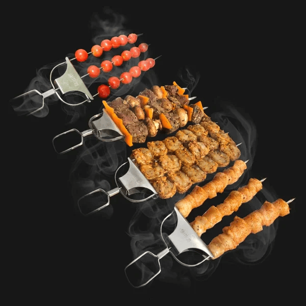 Háromágú rozsdamentes acél BBQ grillnyársak kebab és shish kabob sütéséhez, barbecue kiegészítők