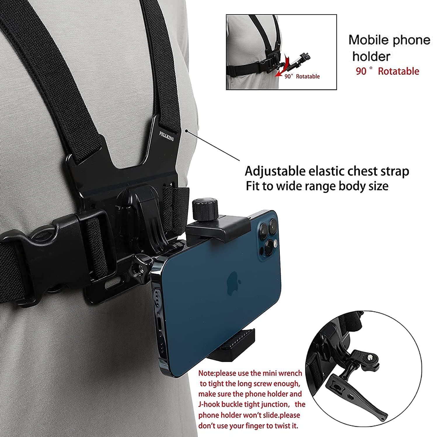 Adjustable Phone Clip Holder With Chest Strap For Secure Chest Mount And Easy Access For Everyday Use