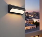 Black Outdoor Wall Light With Rectangular LED Panel For Exterior Wall Lighting Applications