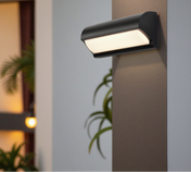 Black Outdoor Wall Light With Rectangular LED Panel For Exterior Wall Lighting Applications