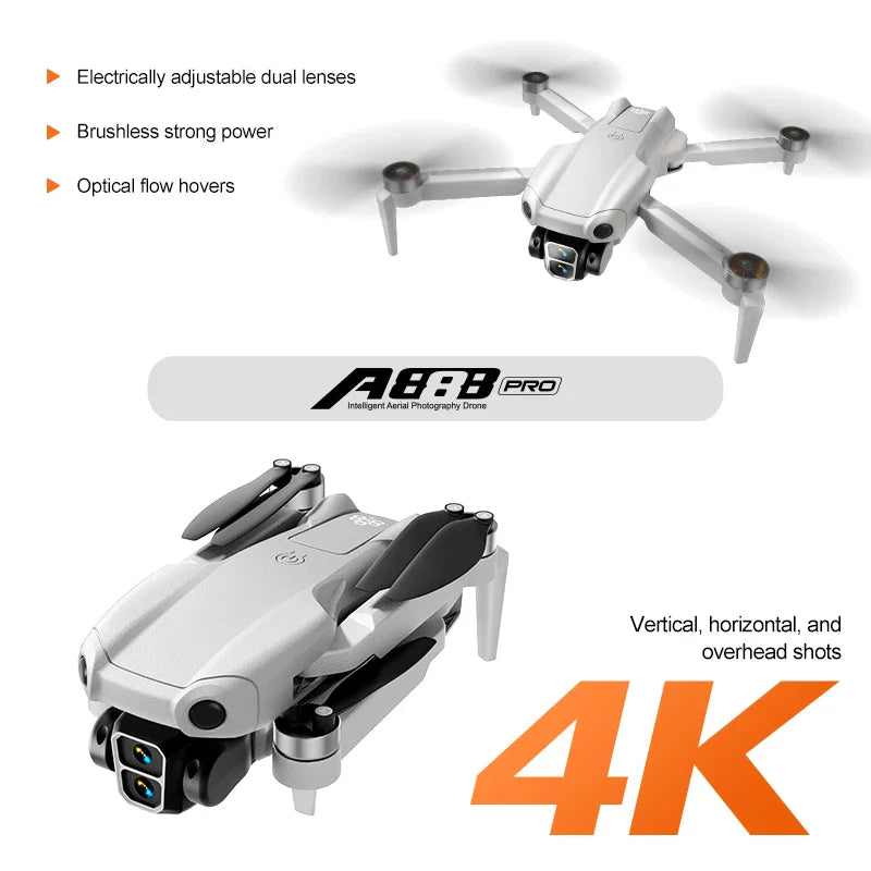 NovaX Pro Drone 4K med dobbelt kamera, børsteløse motorer, 90 graders tilt, optisk flow-hovering, 1000m WiFi FPV, foldbar