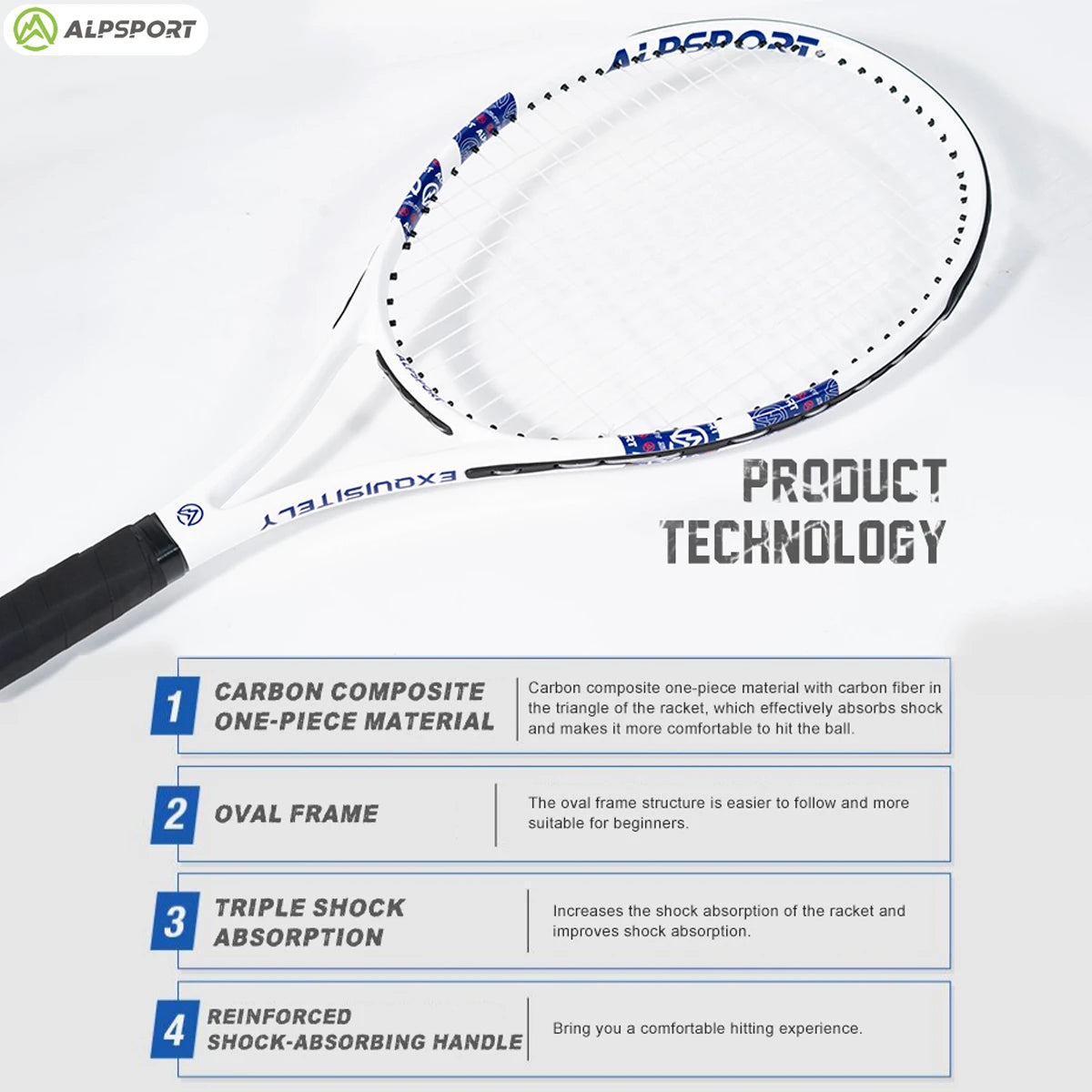 ALPSPORT Carbon Fiber Tennis Racket T800 18K-Professional Grade with Bag&Strap Lightweight Training Racquet for Adults Men&Women 1