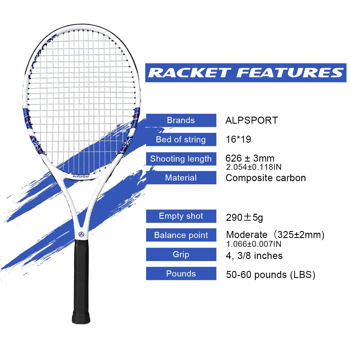 ALPSPORT Carbon Fiber Tennis Racket T800 18K-Professional Grade with Bag&Strap Lightweight Training Racquet for Adults Men&Women 6