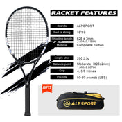 ALPSPORT Carbon Fiber Tennis Racket T800 18K-Professional Grade with Bag&Strap Lightweight Training Racquet for Adults Men&Women 8