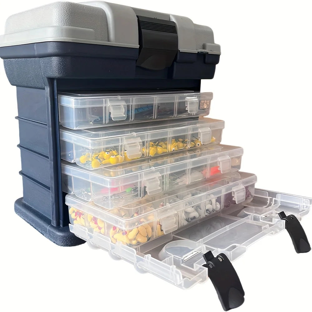A portable fishing tackle box, a four-layer bait box, a grey fishing accessory storage box, a plastic fishing box (blank fish bo 0