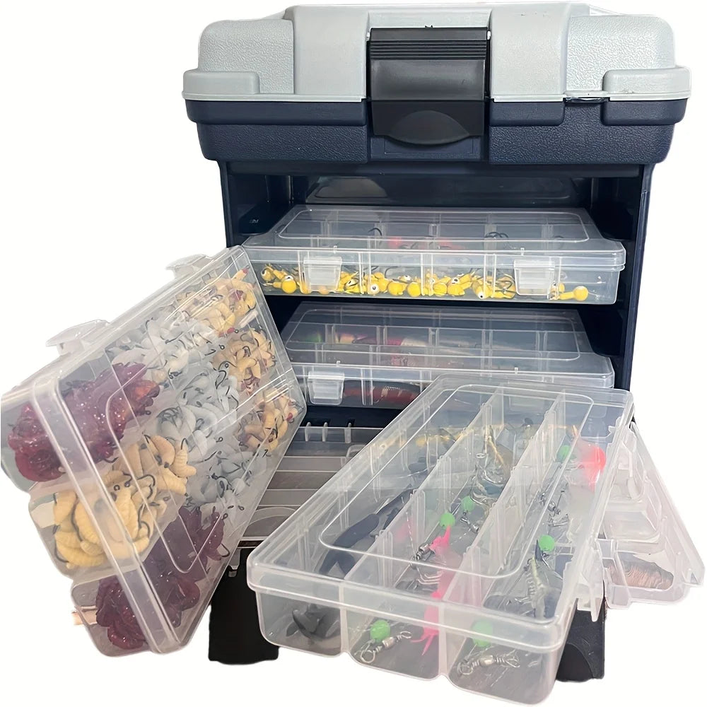 A portable fishing tackle box, a four-layer bait box, a grey fishing accessory storage box, a plastic fishing box (blank fish bo 1