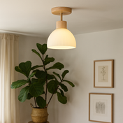 Ailse | Contemporary Flush Mount Ceiling Light Fixture in Wood, Iron, and Glass 1