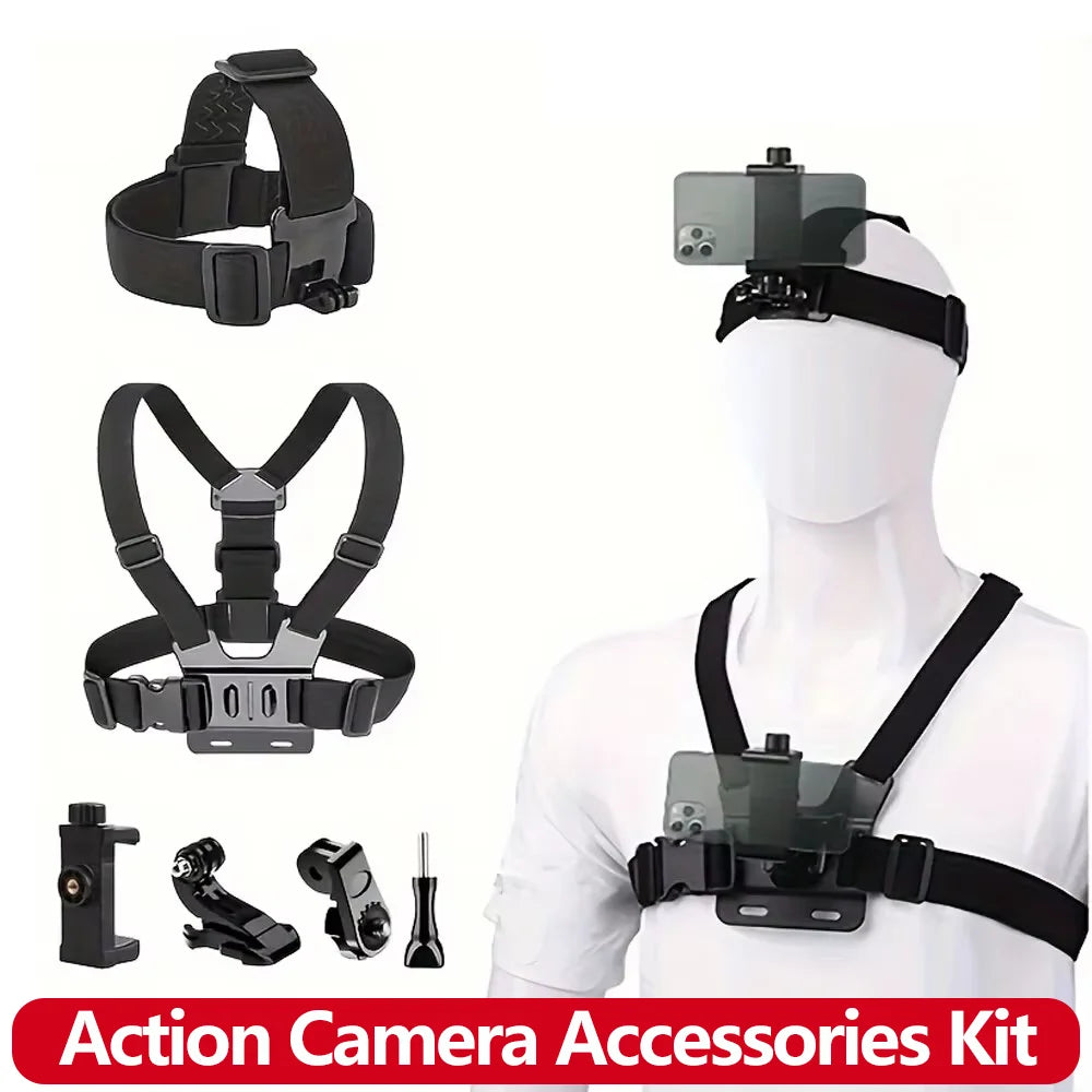 All-in-One Action Camera Accessories Kit Head Strap Chest Strap Mount Adjustable for GoPro Hero Phone Osmo SJCAM AKASO insta360 0