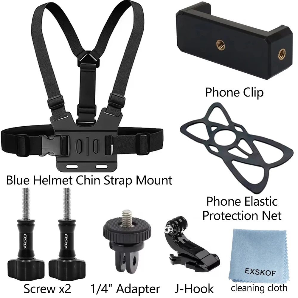 All-in-One Action Camera Accessories Kit Head Strap Chest Strap Mount Adjustable for GoPro Hero Phone Osmo SJCAM AKASO insta360 11