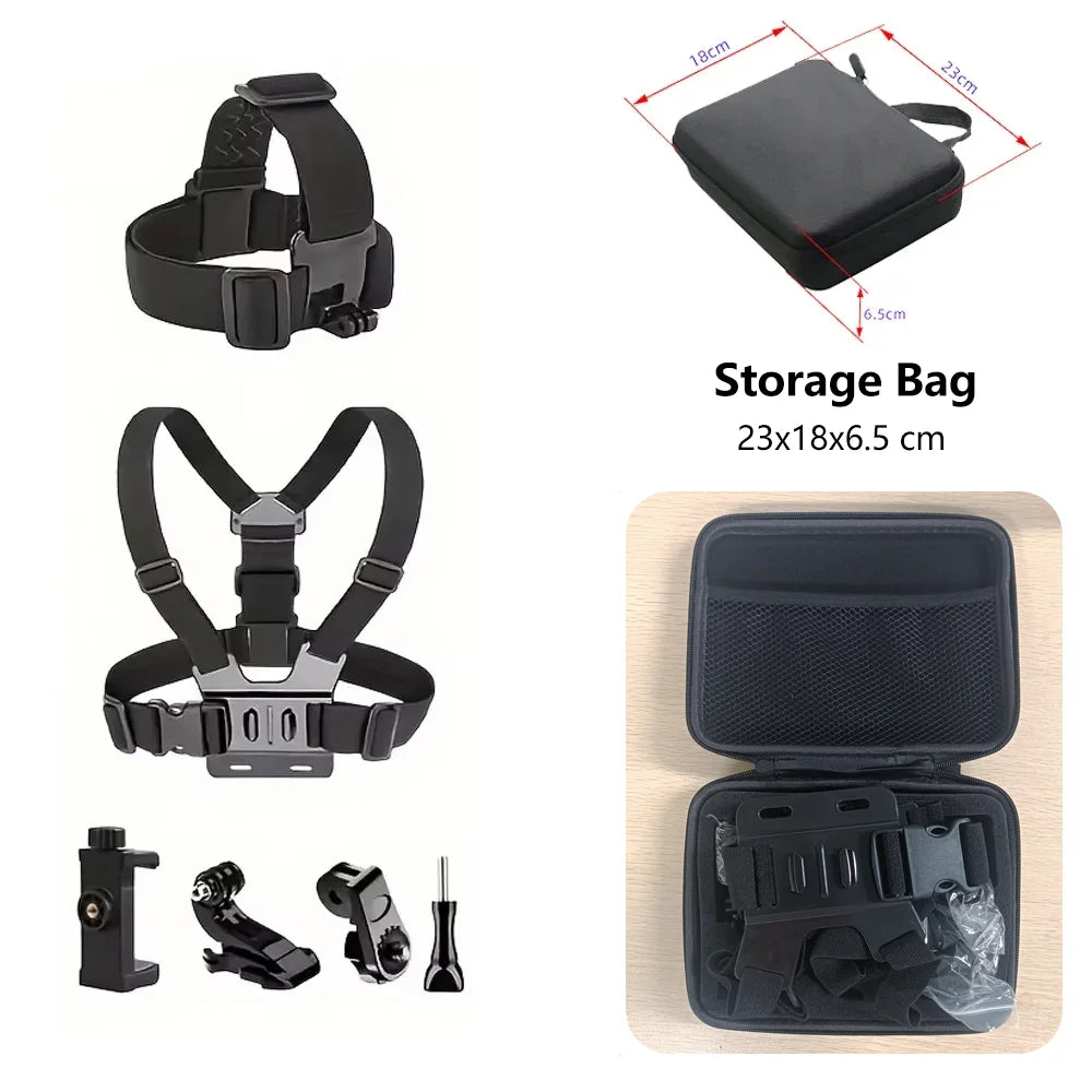 All-in-One Action Camera Accessories Kit Head Strap Chest Strap Mount Adjustable for GoPro Hero Phone Osmo SJCAM AKASO insta360 12