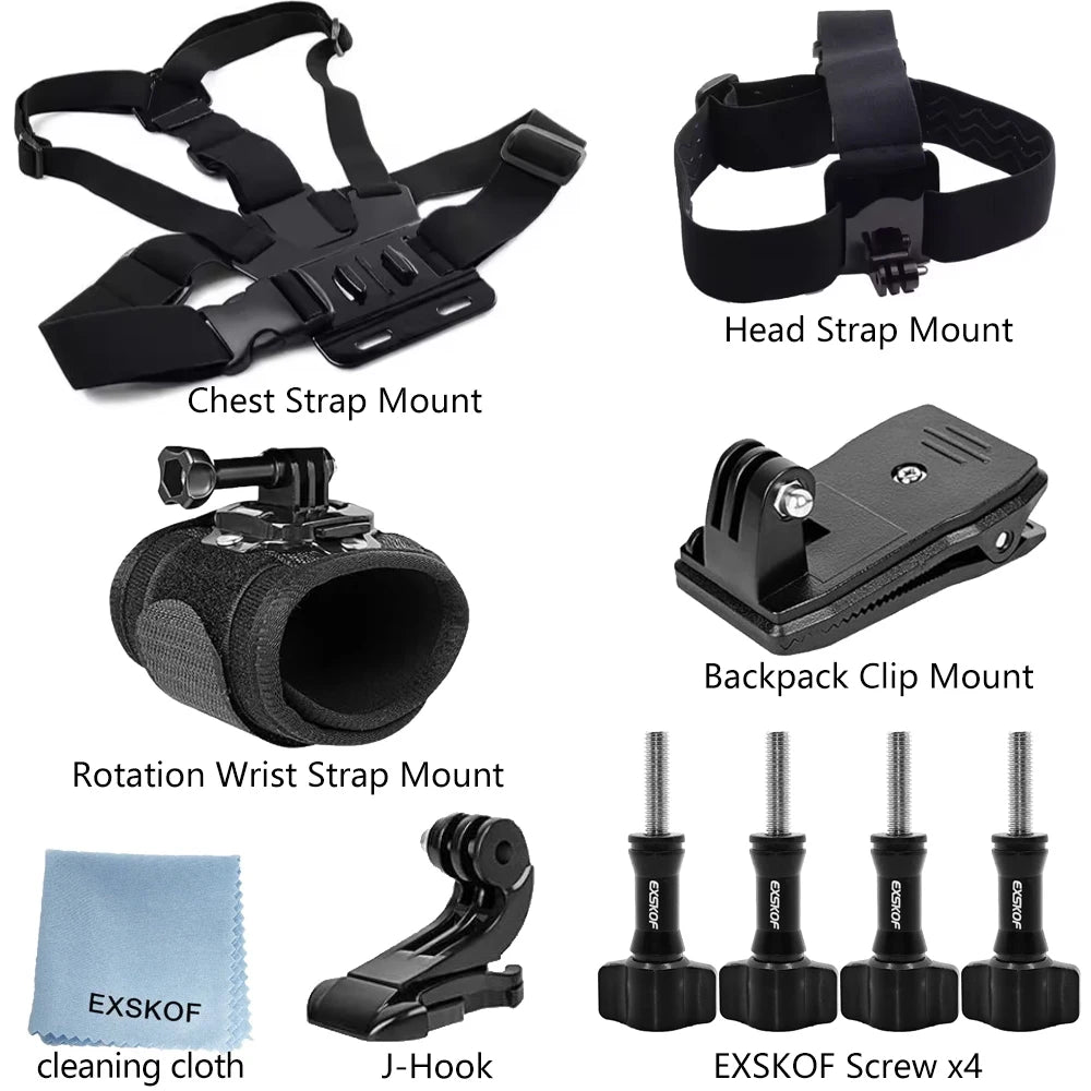 All-in-One Action Camera Accessories Kit Head Strap Chest Strap Mount Adjustable for GoPro Hero Phone Osmo SJCAM AKASO insta360 14