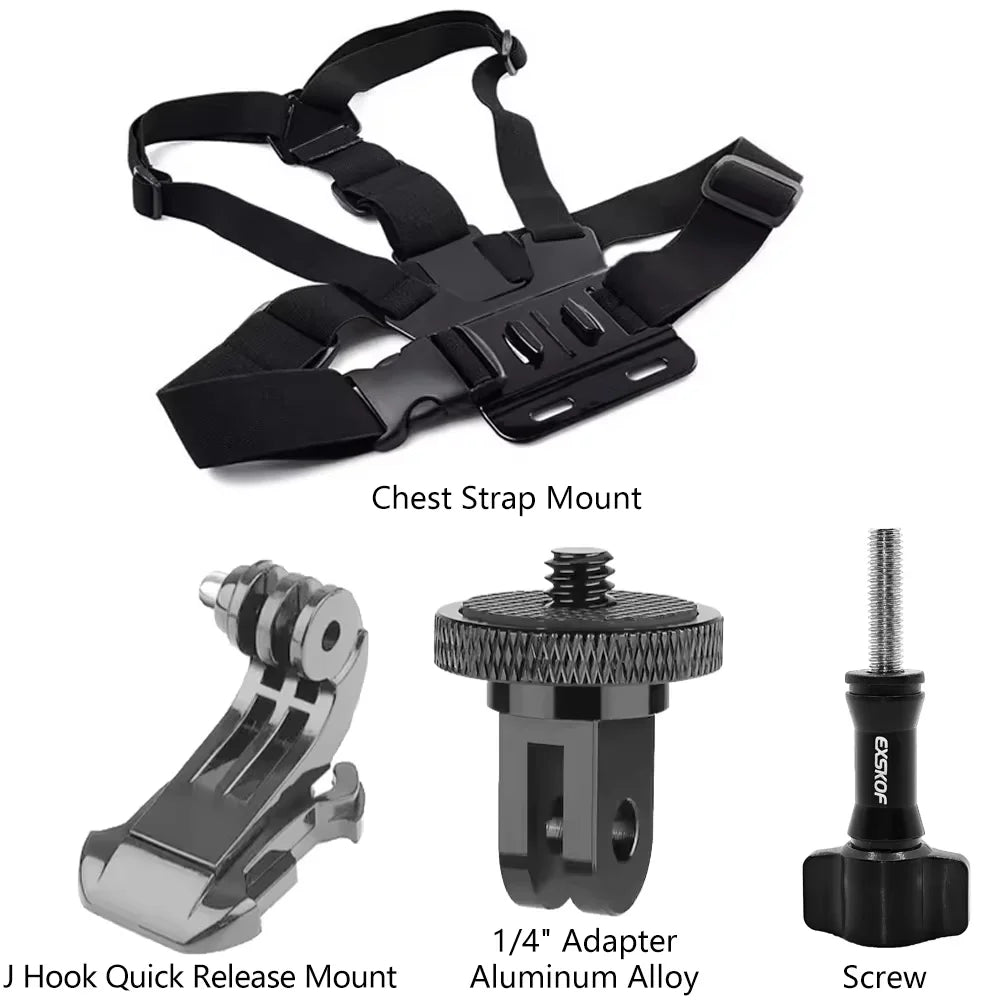 All-in-One Action Camera Accessories Kit Head Strap Chest Strap Mount Adjustable for GoPro Hero Phone Osmo SJCAM AKASO insta360 16