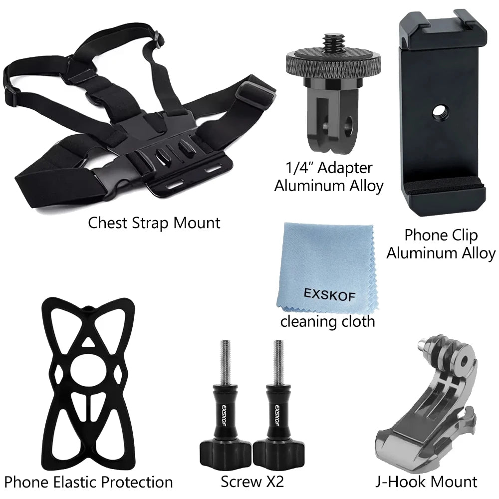 All-in-One Action Camera Accessories Kit Head Strap Chest Strap Mount Adjustable for GoPro Hero Phone Osmo SJCAM AKASO insta360 6