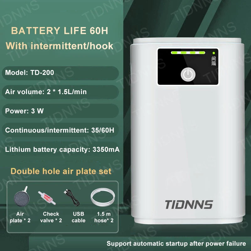 Aquarium Fish Tank Oxygen Pump Charging Dual-Purpose Air Pump Usb Lithium Battery Household Portable Fishing Mute 6000mA Outdoor 10