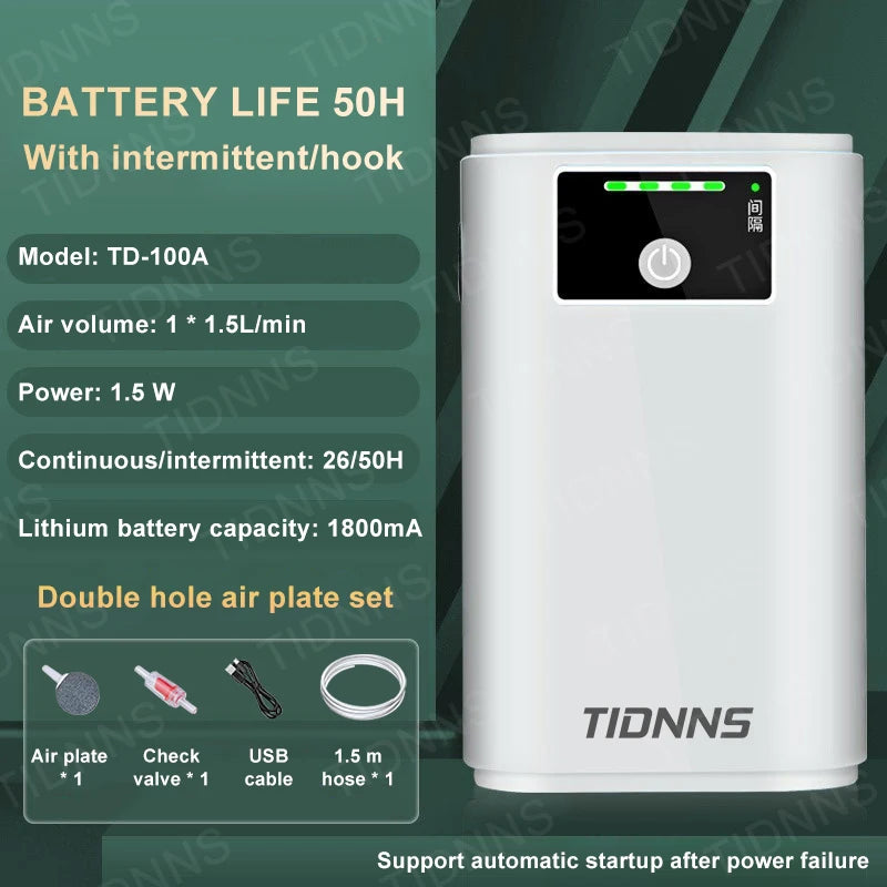 Aquarium Fish Tank Oxygen Pump Charging Dual-Purpose Air Pump Usb Lithium Battery Household Portable Fishing Mute 6000mA Outdoor 11