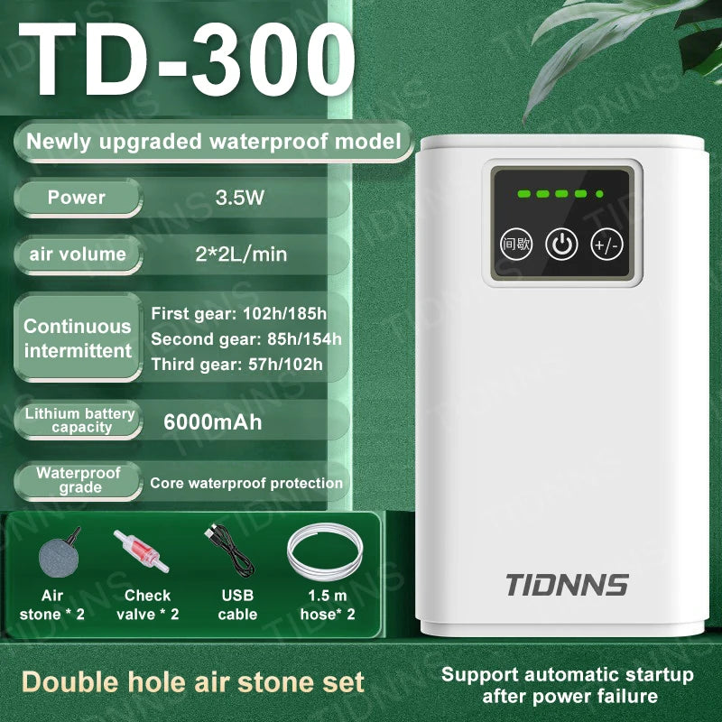 Aquarium Fish Tank Oxygen Pump Charging Dual-Purpose Air Pump Usb Lithium Battery Household Portable Fishing Mute 6000mA Outdoor 8