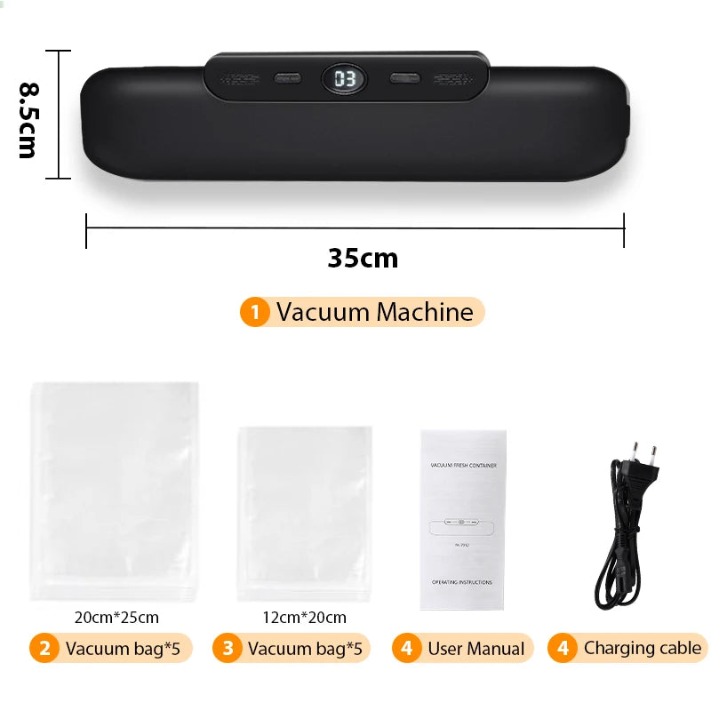 Automatic Portable Kitchen Food Saver Vacuum Sealer Machine Household Home Electric Plastic Sealing Packaging for Car Outdoor RV 7