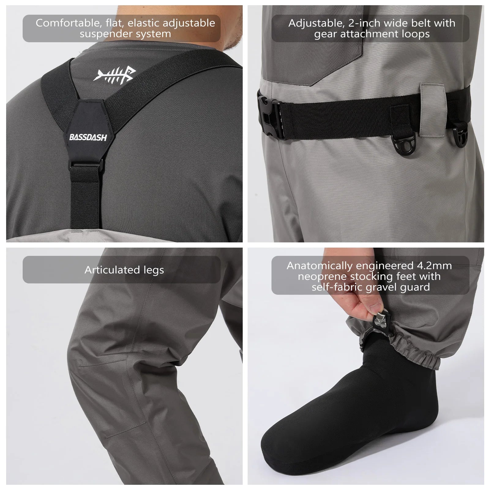 BASSDASH Fishing Wader Lightweight Stocking Foot FW08 Men’s Breathable Waders Waterproof Fly Fishing Chest 5