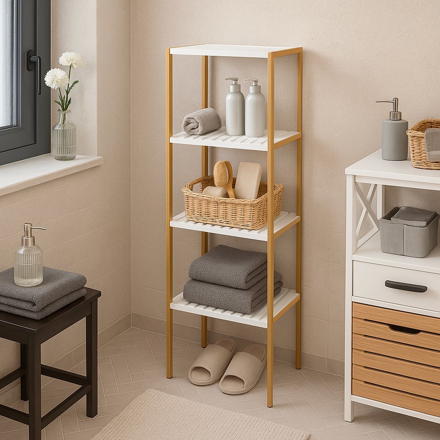 Bamboo Bath Shelf with 4 Tiers and White Finish 0