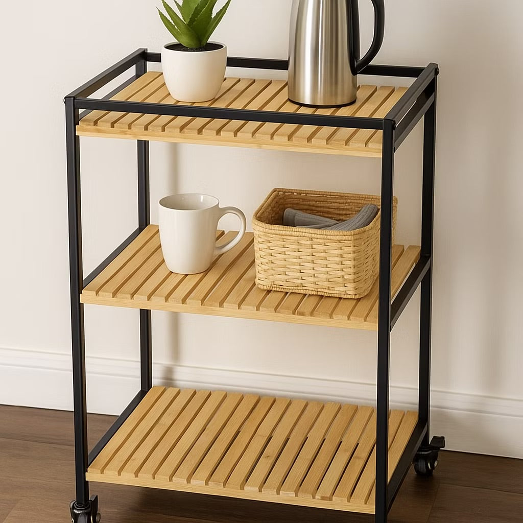 Bamboo Trolley with 3-Tier Design and Natural Finish 1