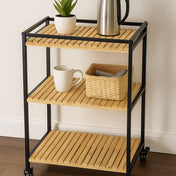 Bamboo Trolley with 3-Tier Design and Natural Finish 1