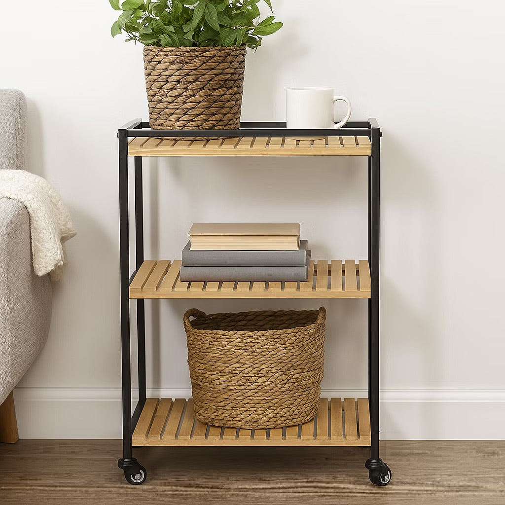 Bamboo Trolley with 3-Tier Design and Natural Finish 4