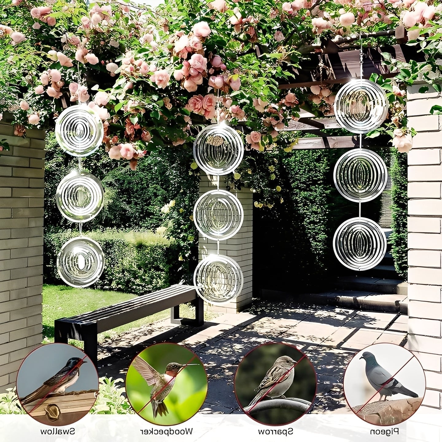 Bird Deterrent Device with Reflective Design and Hanging Setup 1