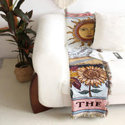 Couverture Tapisserie Tissée SolsticeWeave Motif Carte de Tarot Soleil Collection Motif Carte de Tarot Soleil