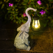 Grey Stone Effect Elephant Solar Garden Lamp With Lantern For Outdoor Spaces And Decorative Patios
