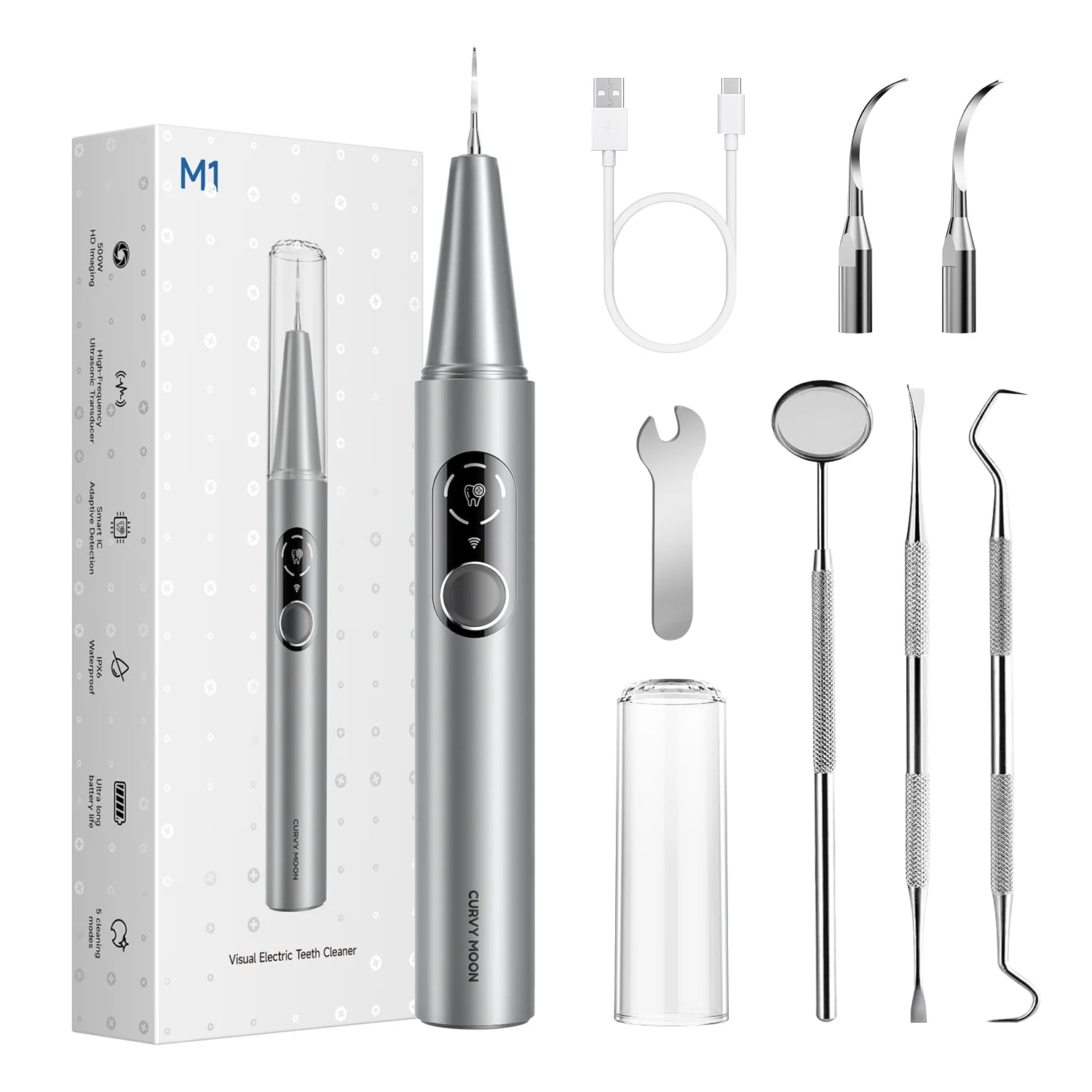 CURVY MOON Visible Electric Ultrasonic Tooth Cleaner with Camera Tartar Remover Tooth Stain Cleaning Tools Teeth Whitening Care 6