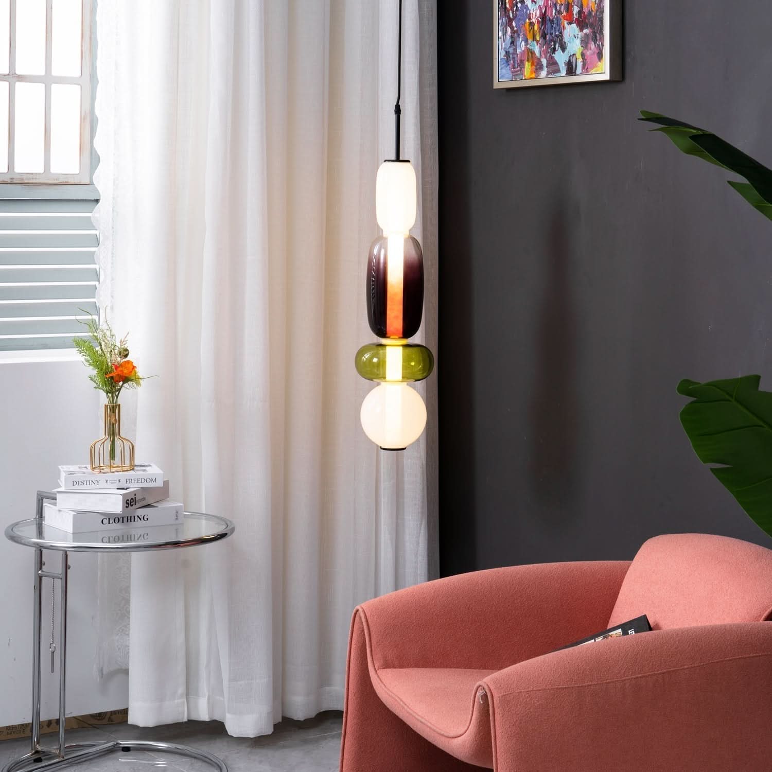 Modern Colorful Glass LED Pendant Light With Vibrant Glass Shade and Sleek Contemporary Design