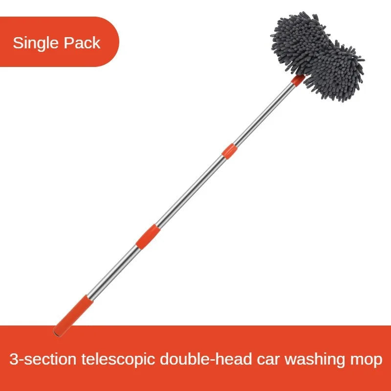 Car Washer Mop Foam Wash Brush Double Brush Head Roof Window Cleaning Maintenance Three-Section Telescopic Mop Car Accessories 5