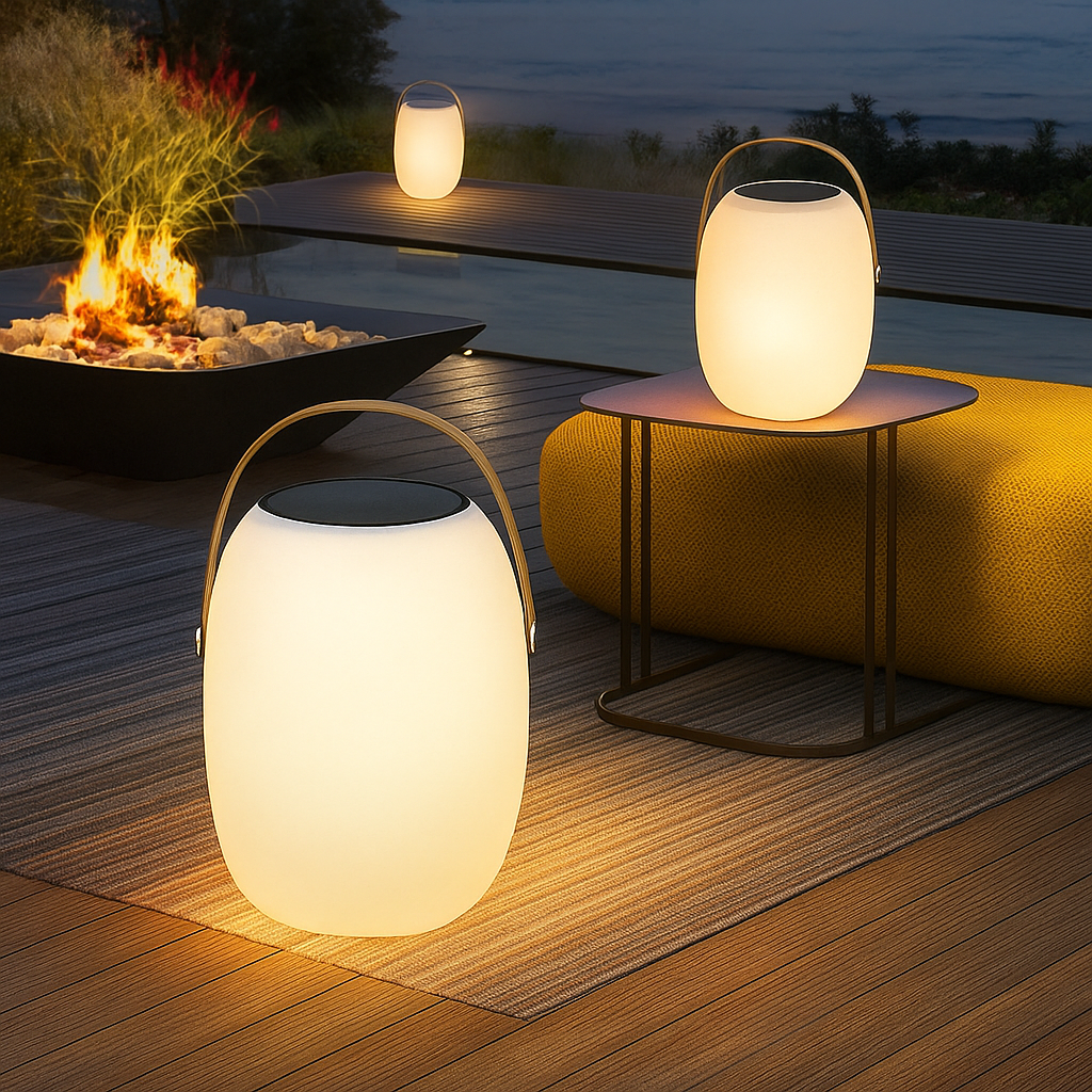 Moderne bærbar terrasse solcellelampe til udendørs balkon, have og patio stemning