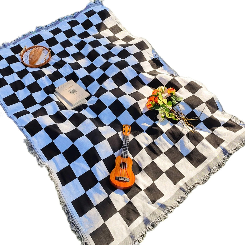 Manta de picnic grande a cuadros HearthHug con microfibra suave y flecos para uso diario en el hogar