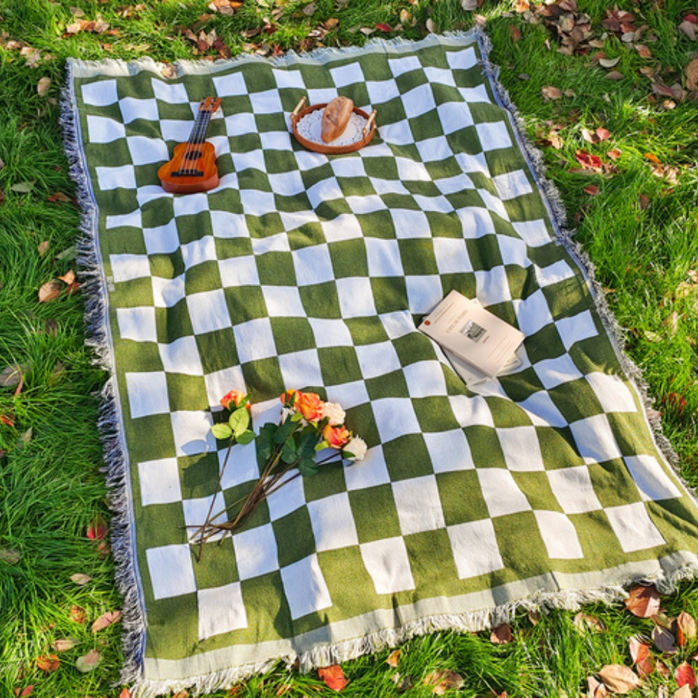 Manta de picnic grande a cuadros HearthHug con microfibra suave y flecos para uso diario en el hogar