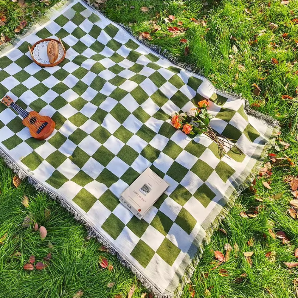 Manta de picnic grande a cuadros HearthHug con microfibra suave y flecos para uso diario en el hogar